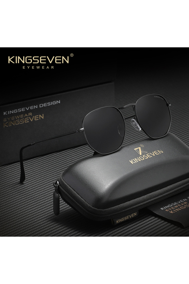 Black Gray KINGSEVEN Retro Sunglasses Round Thin Frame Men Women Glasses Anti-glare UV400 Polarized
