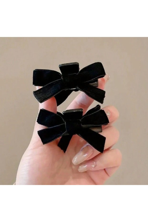black2pcs 2pcs Black Bow Small Grab Clip Women's Autumn And Winter Vintage Velvet Bangle Clip Hair C