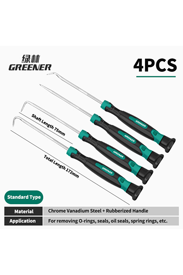 4pcs Short GREENERY 8/4Pcs Oil Seal Removal Professional Precision Pick and Hook Kit O-Ring Seal Gas