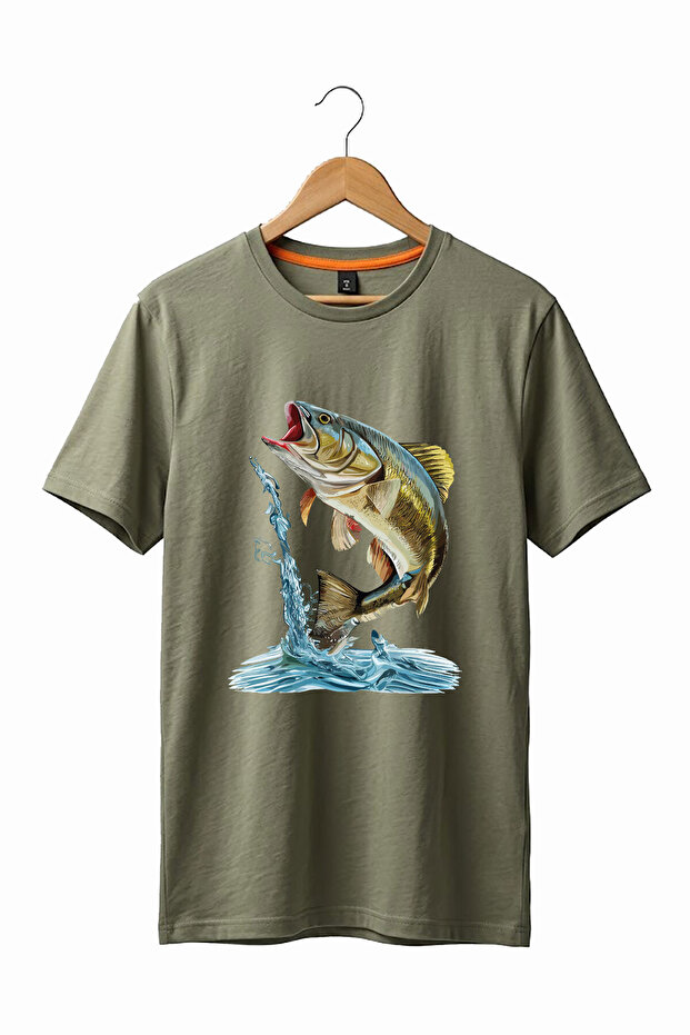 Fishing Hunting Fish Printed 100% Cotton Premium Khaki T-Shirt