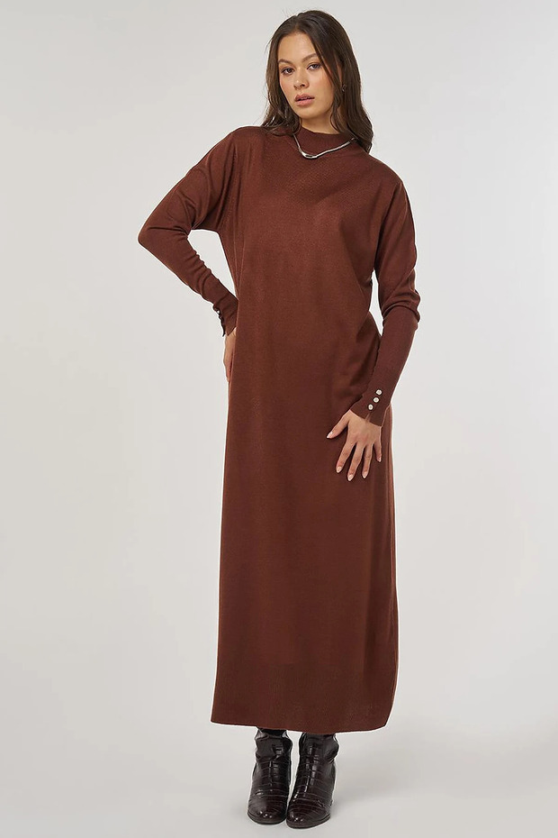Half Turtleneck Knitwear Dress Dark Brown