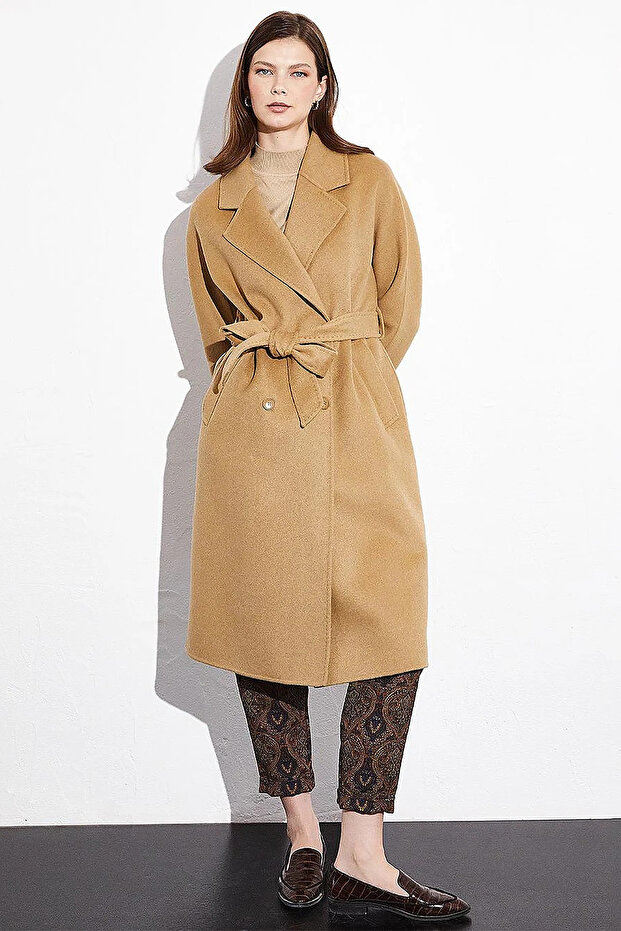 Premium Wool Stitching Detailed Coat Camel