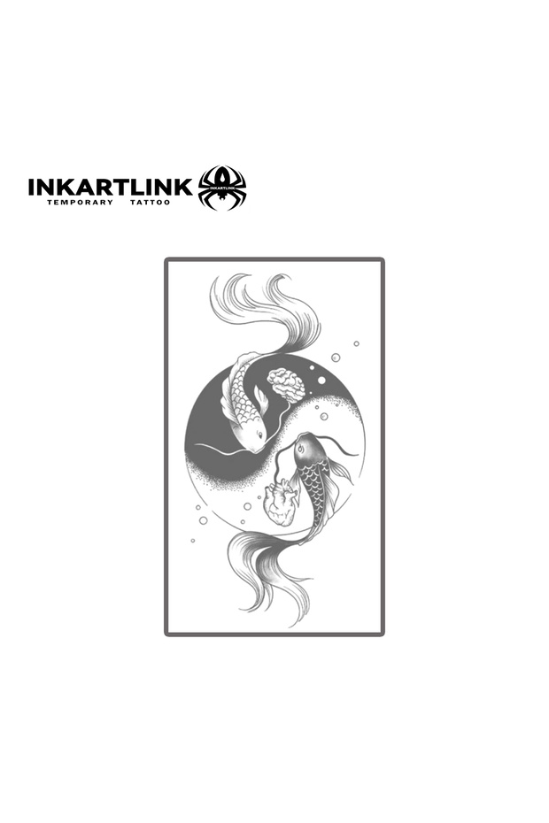 Light Grey INKARTLINK Semi-Permanent Tattoo, New Ins Wind Tai Chi Fish Ink Tattoo Sticker, Temporary