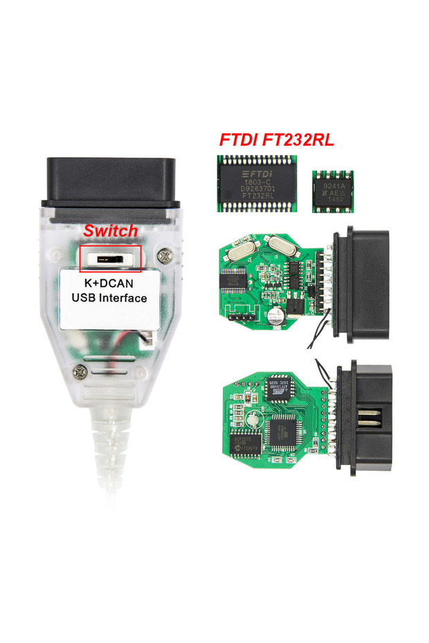 Older White Switch K DCAN K+CAN FTDI Chip OBD2 Auto Car Diagnostic Tools OBD 2 Scanner Switch USB In