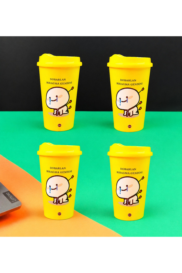 4-Piece Motto Design Plastic Coffee Cup