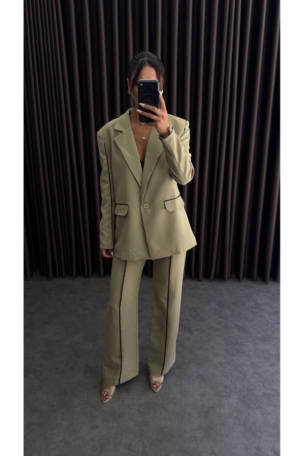 Women's Two-Piece Blazer Jacket Set Khaki Mom Fit