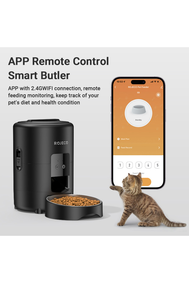 2L WiFi Version ROJECO 2L Automatic Pet Feeder Smart Cat Food Kibble Dispenser Button Version Smart