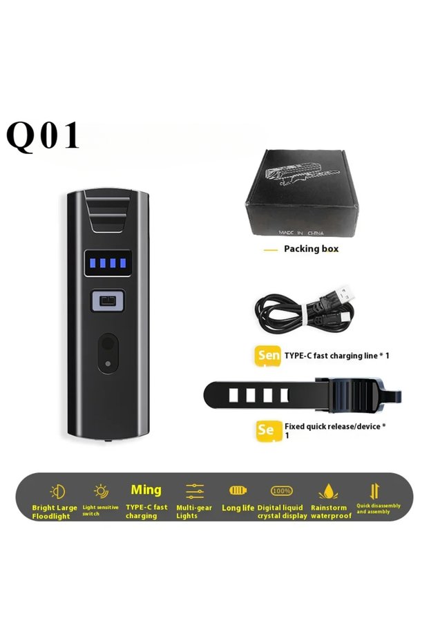 Q01 Bicycle Light Portable Bike Light IPX6 Flashlight Aluminum Front Lamp Type-C Charging MTB Road C