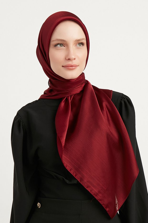 Hijab Women's Janjan-Janjanlı Crinkle Evening Dress Scarf-Burgundy- 100X100Cm