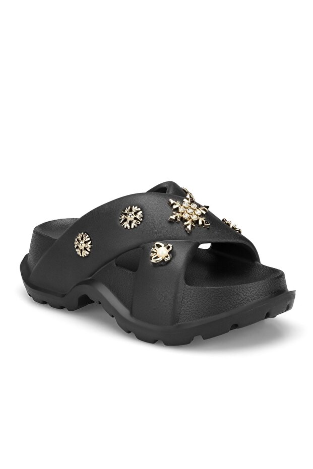 Ds Monapi.İnci Black O Orthopedic Eva Women's Stoned t Buckled t Slipper Sandals
