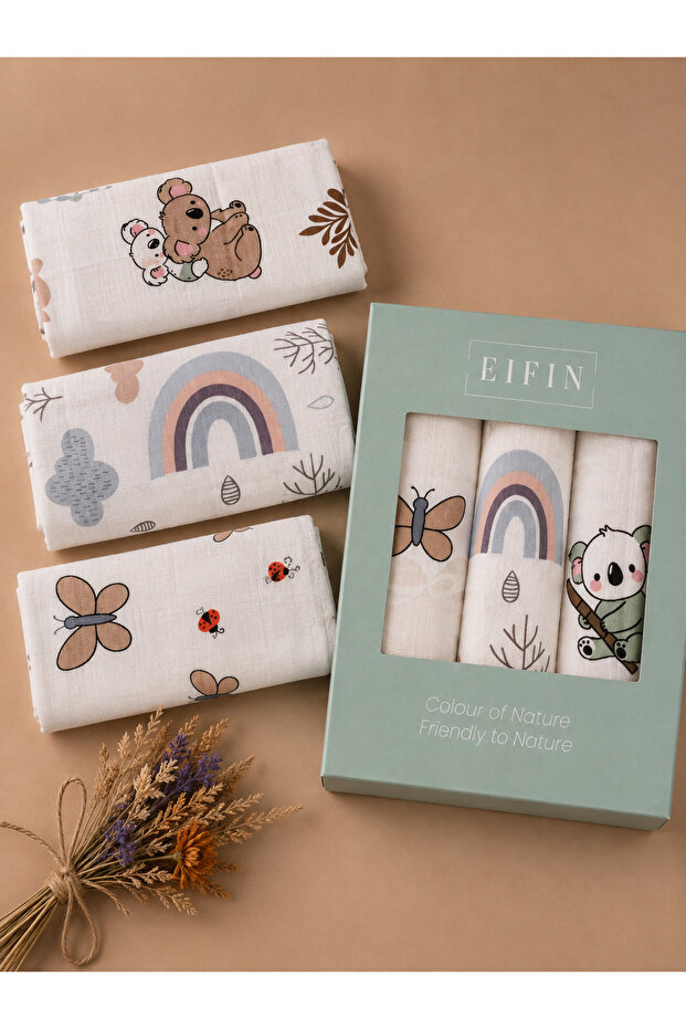 Set of 3 Muslin Blanket and Blanket - 100% Cotton, Oeko-Tex Certified, Boxed