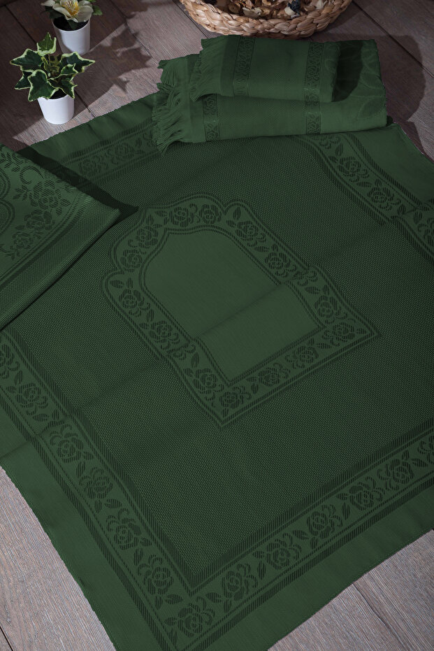Set of 4 Fringed Etamine Dark Bundles - Emerald Green