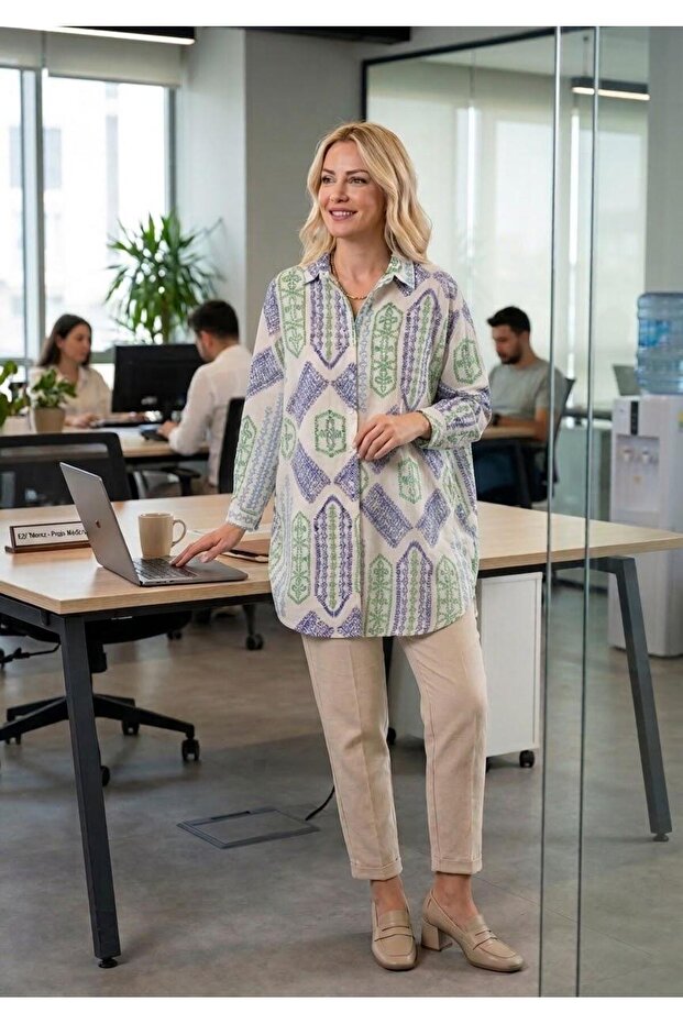 Mixed Pattern Linen Blend Shirt [Oversize, Standard Size, Fits up to Size 44, 75 cm Average]