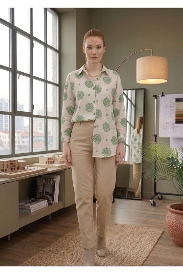 Mixed Pattern Linen Blend Shirt [Oversize, Standard Size, Fits up to Size 44, 75 cm Average]