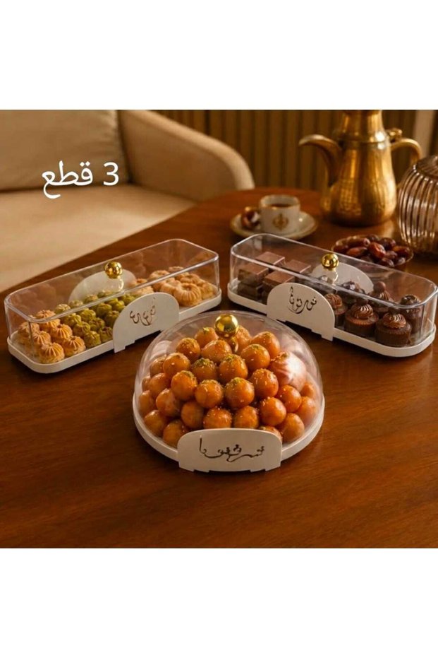 3-piece hospitality serving set with transparent lids - (round, rectangular, oval)