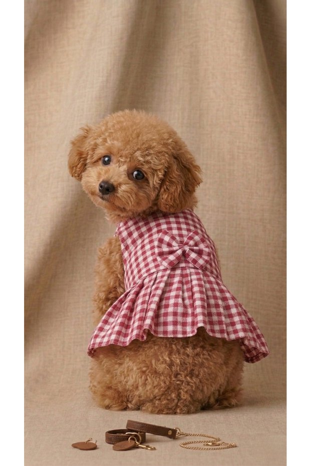Red Plaid Cat and Small Breed Dog Dress - Stylish Bowknot Pet Outfit