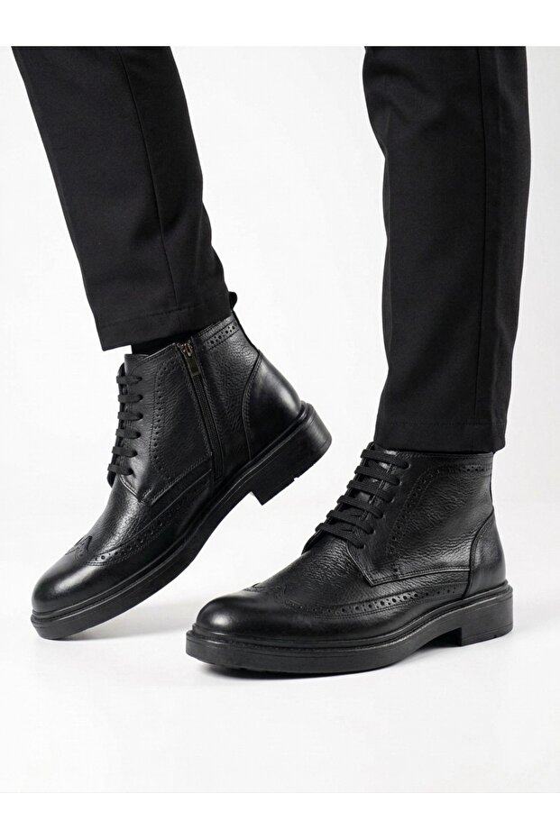 Men's Genuine Leather Boots - Fur-Lined, Cold and Water Resistant, Orthopedic, Non-Slip Sole Winter Shoes