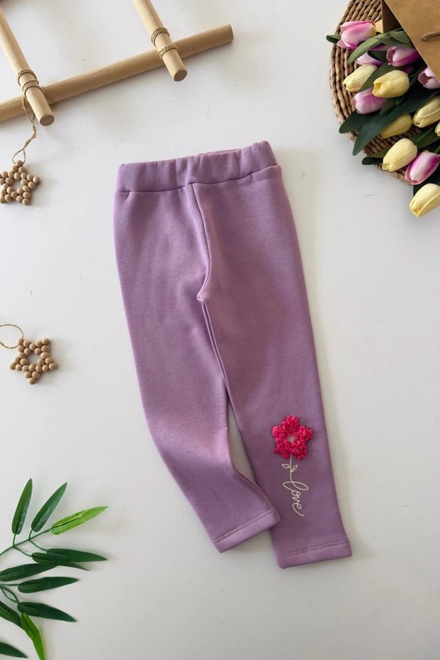 My Little One's Cicileri Floral Embroidered Girls' Leggings - Purple
