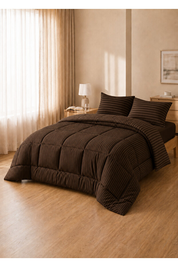 Stripe Comforter Set- Ultra Soft Brushed Microfiber Fabric, Soft Siliconized Fiber Filling