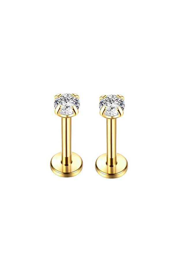 6MM S2-2pcs-golden 2pcs Stainless Steel Piercing Tragus Stud Earrings, Crystal Labret Small Ear Stud