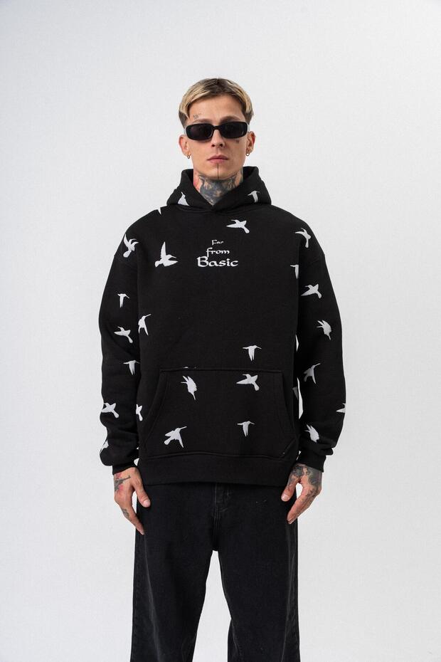 Men's Far from Basic Printed Hooded Oversize Hoodie Black