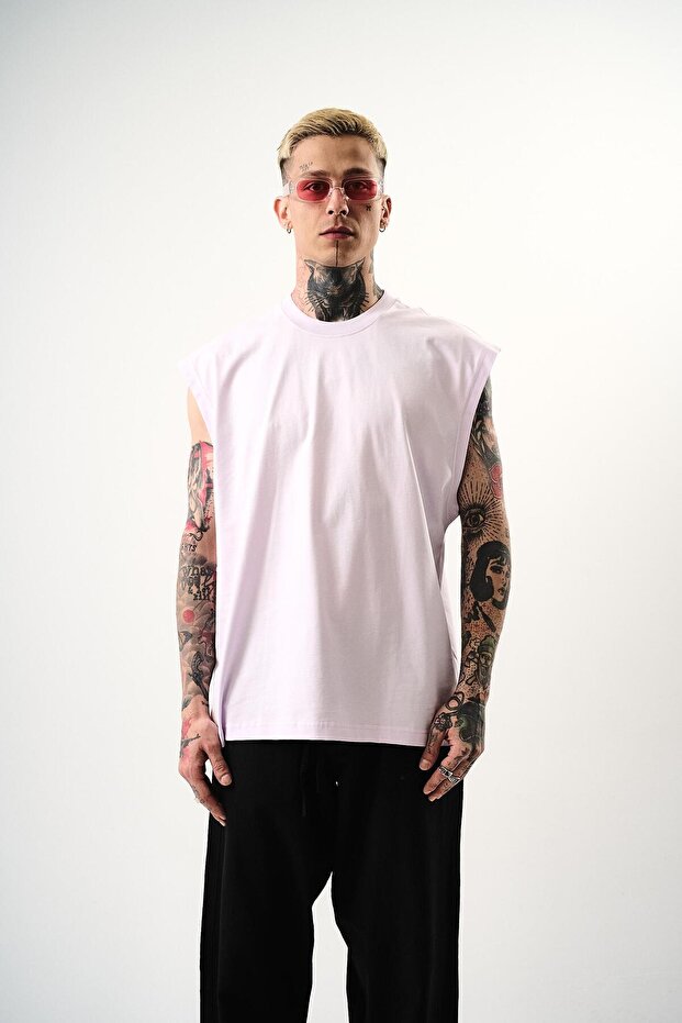 Men's Basic Zero Sleeve Oversize T-Shirt Lilac