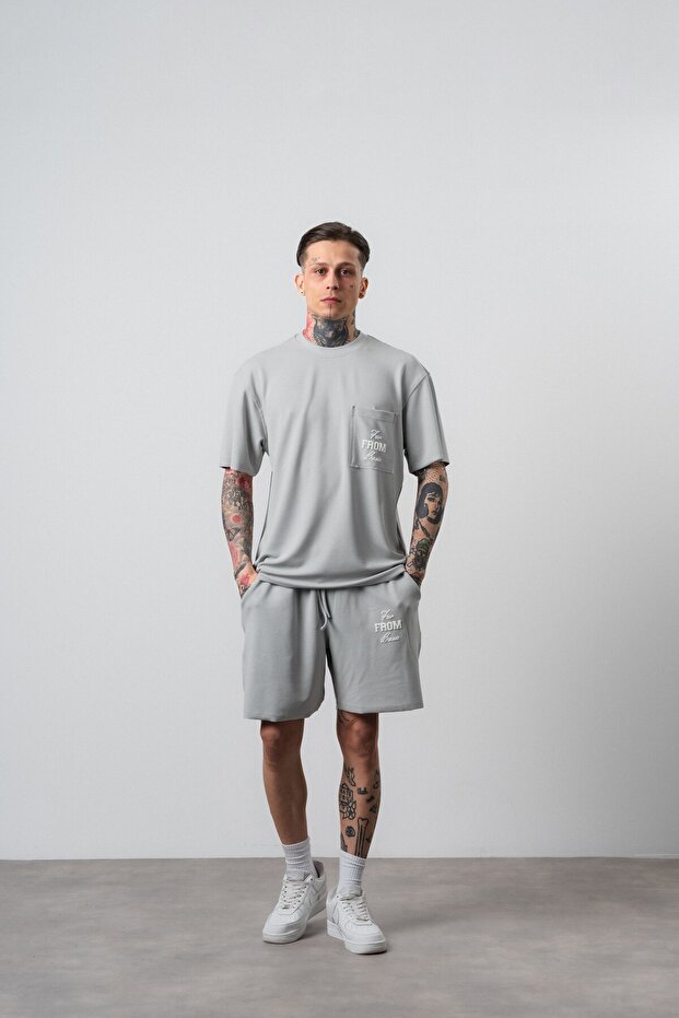 Men's Far from Basic Printed Regular Fit T-Shirt Shorts Set Gray