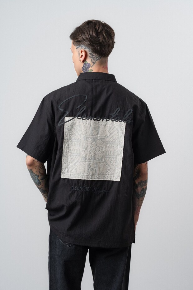 Men's Elementals Embroidered Oversize Shirt Black