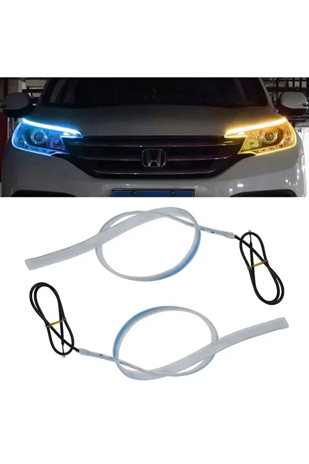 30cm ice blue yellow 2PCS 30CM Car Daytime Running Light Flexible Strip Ice Blue Turn Signal Yellow