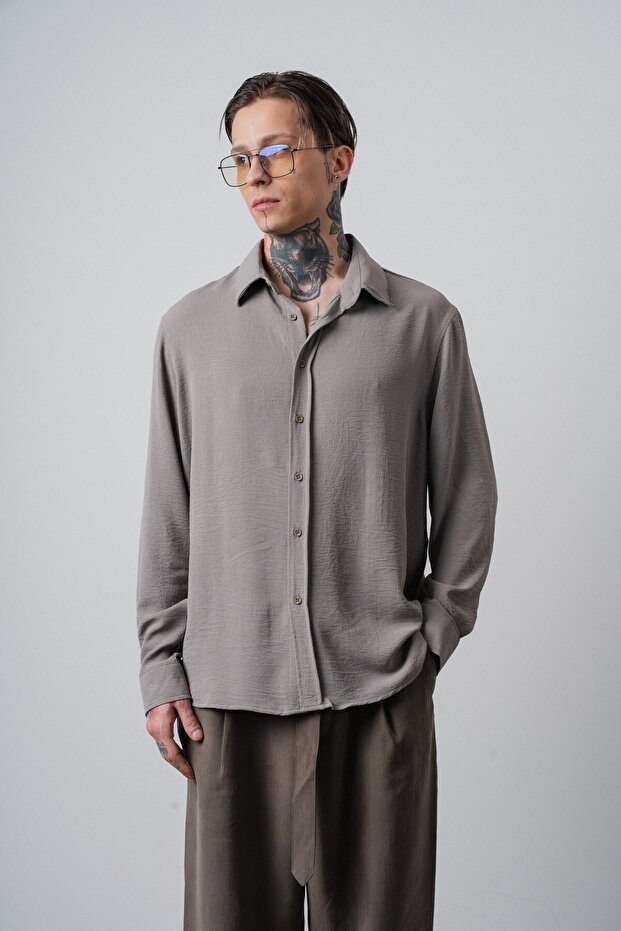 Men's Embroidery Detailed Long Sleeve Aerobin Oversized Shirt