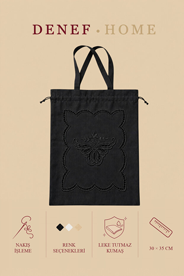 Kelebek - Multi-Purpose Bag Hole Work Black - 30X35 cm 1 Piece