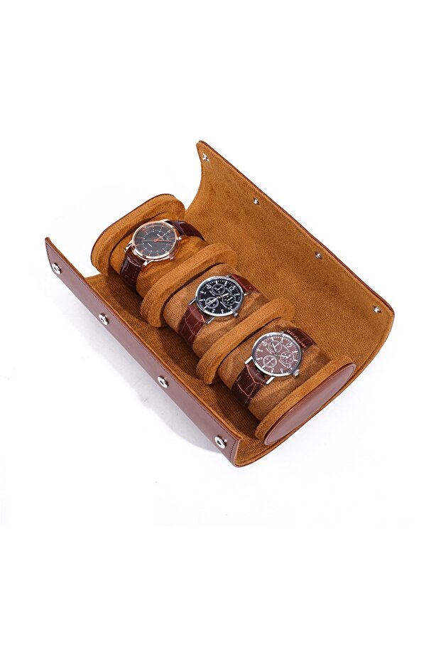 Brown 3 slots Embers Leather Watch Roll 1 2 3 Slots Luxury Genuine Watch Storage Box Travel Bag Watc