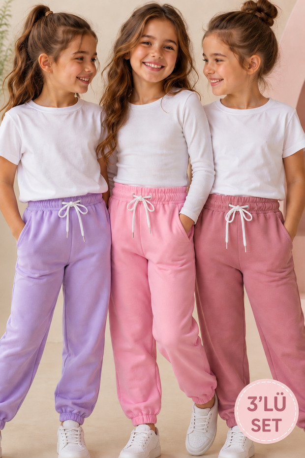 Set of 3 Seasonal 2-Thread Non-Threaded Girls' Sweatpants