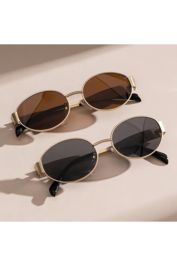 2Pcs 2-piece Women's Retro Oval Metal Frame Glasses Suitable for Daily Commuting Photography Decorat