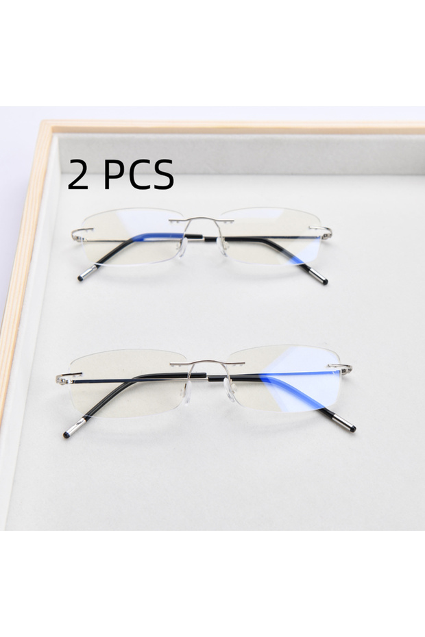 +150 2PCS-SLIVER 2PCS Suit Flexible Ultralight Rimless Memory Reading Glasses for Men Women Anti Blu