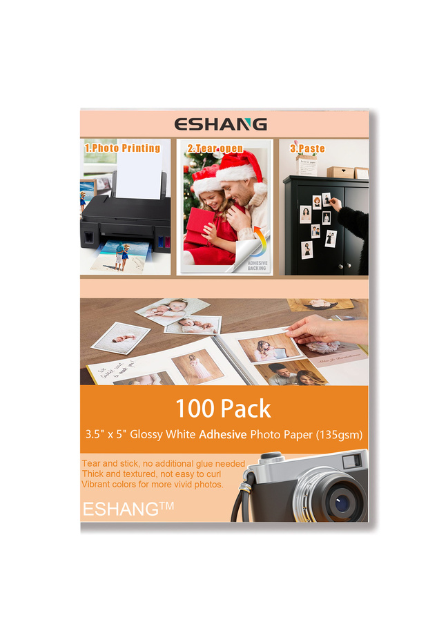 3R 100 sheets 135gsm Glossy Adhesive Photo Paper 5x3.5 Inch 100 Sheets, Self-Stick Sticker Paper for