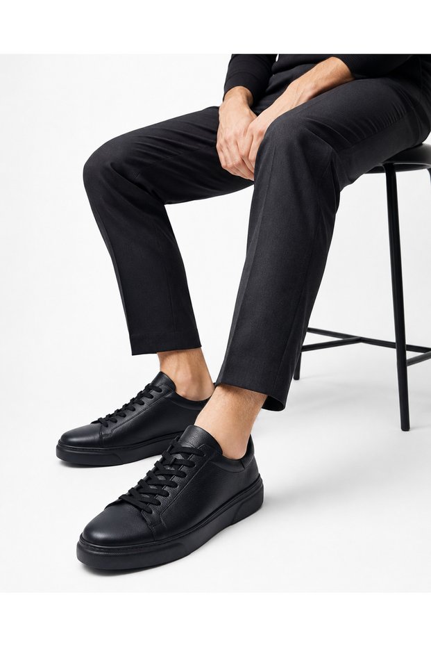 Men's Black Genuine Leather Sports Casual Daily Shoes – Comfortable and Stylish Design