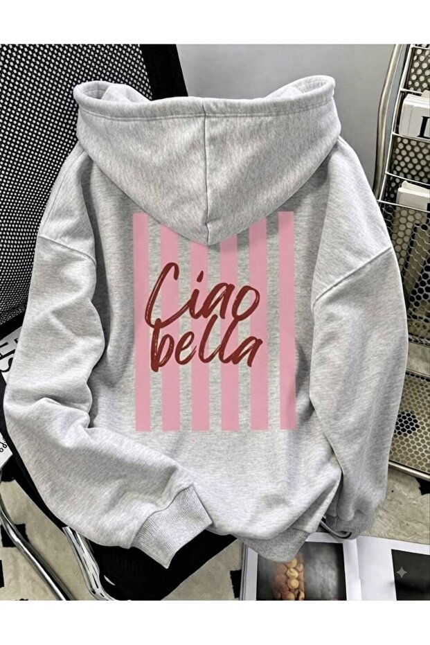 Women's Pink/Red Ciao Bella Printed Hooded Sweatshirt