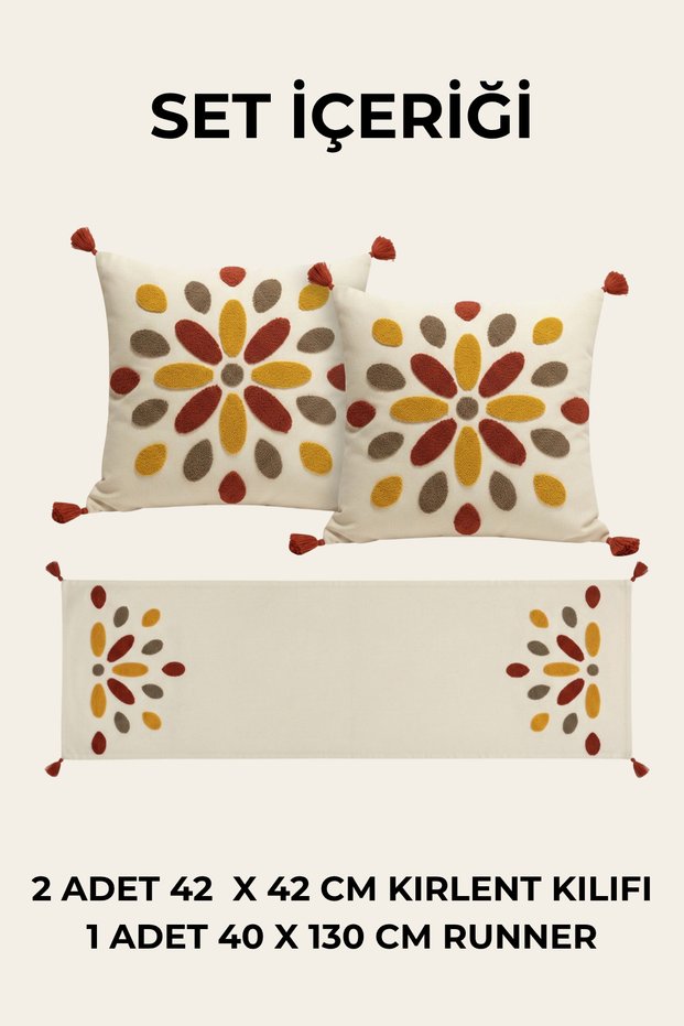 Sun Drop Punch Embroidered Throw Pillow and Runner Set 2 Pillow Covers 1 Runner 3 Pieces