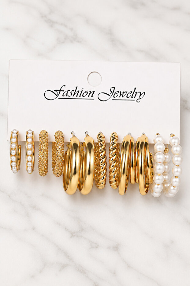 Women's Gold 6-Piece Earring Set, Vip Trend Earring Set