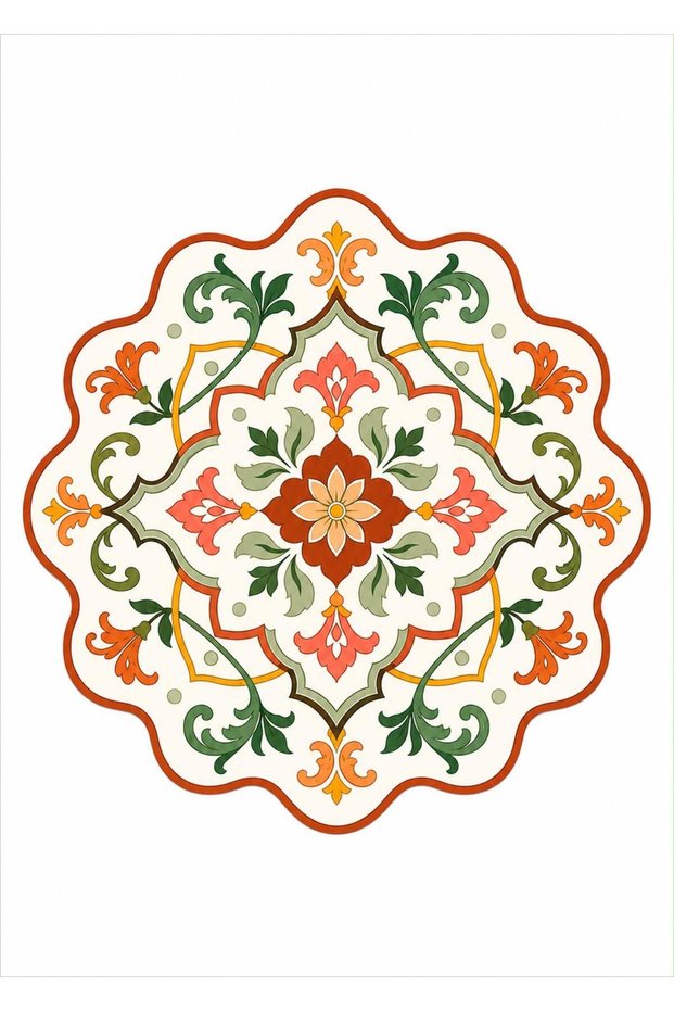 Eta Tile Flower Patterned Modern Woven Base Decorative Carpet Eta4116
