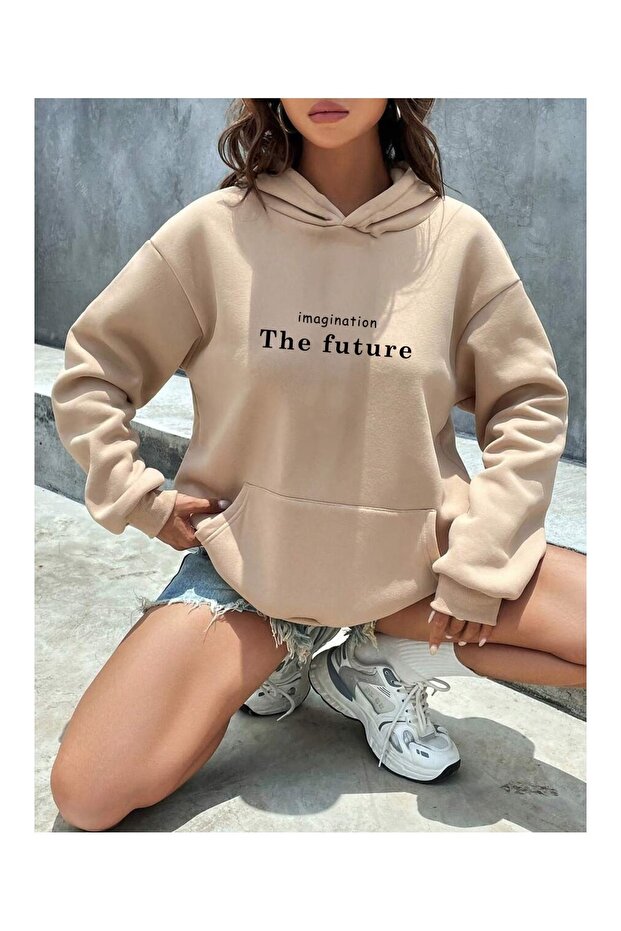 Women's Printed Oversize Hooded Sweatshirt