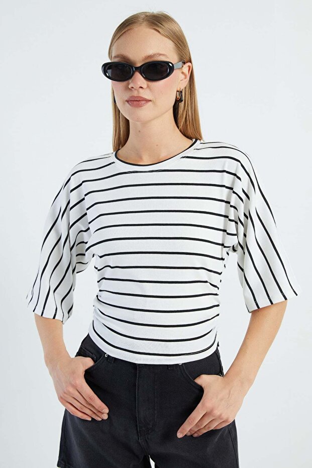 Striped Blouse with Draped Sides