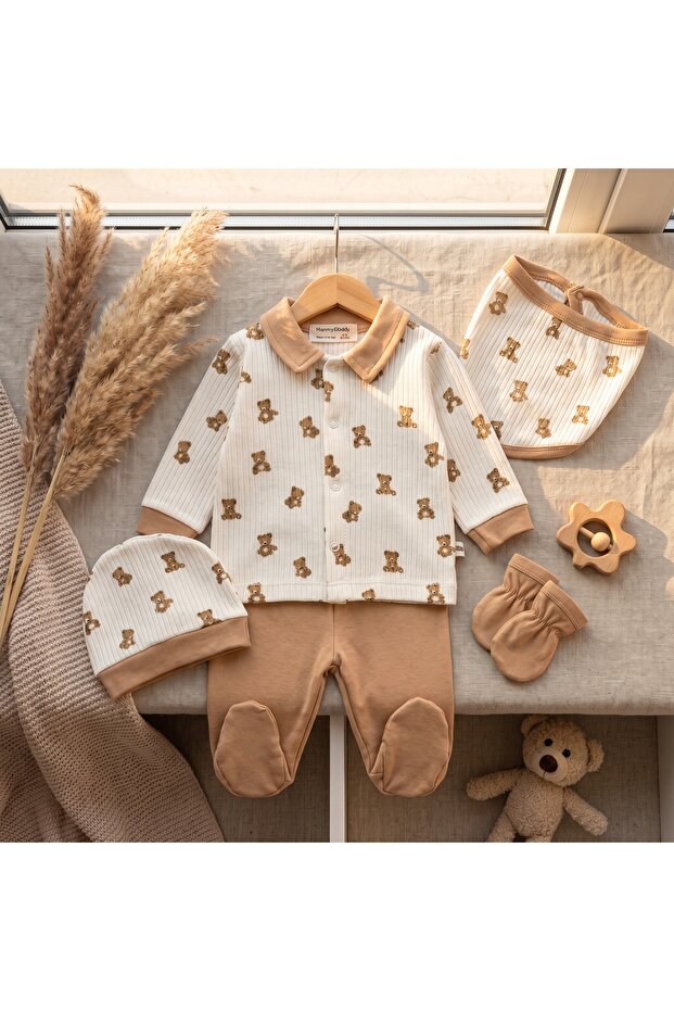 Teddy Bear Patterned 5-Piece Hospital Discharge Bodysuit Set