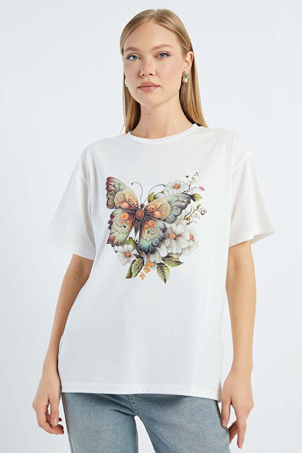 Stoned Butterfly Printed Casual T-Shirt