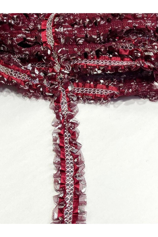 Sequin Pleated Ruffle Ribbon / Intermediate Model Satin Ruffle / 3-3.5 cm / 1 Meter