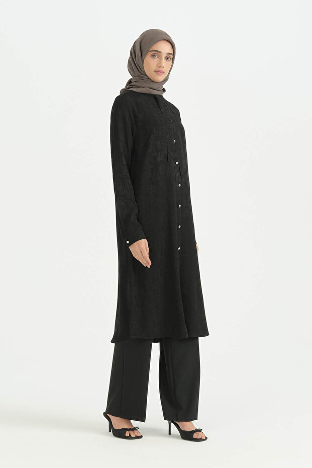 Jacquard Tunic with Scarf - Black