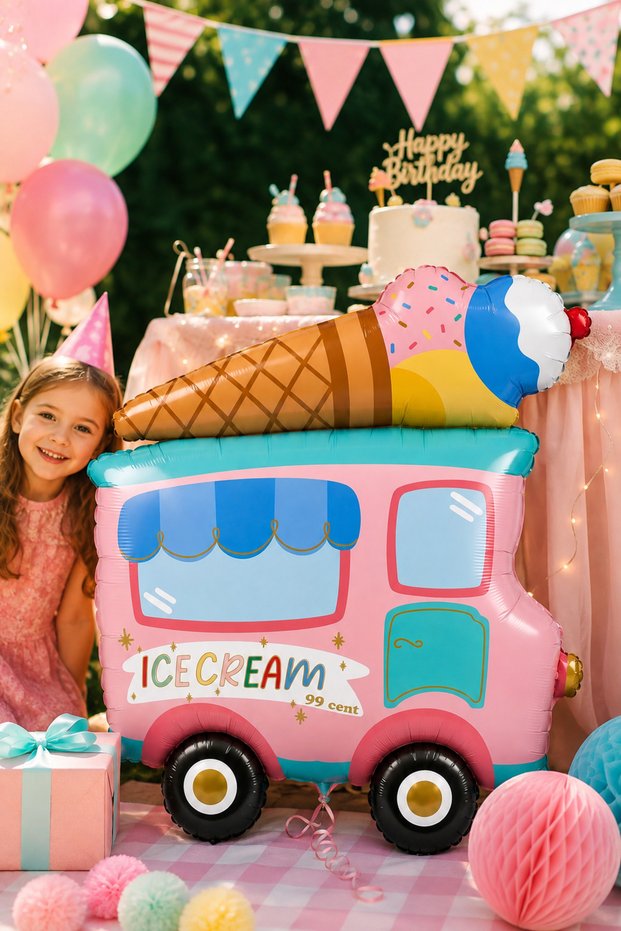 Foil Balloon Ice Cream Cart Macaron 70X58 cm Birthday Party Ornament Decorative Large Balloon
