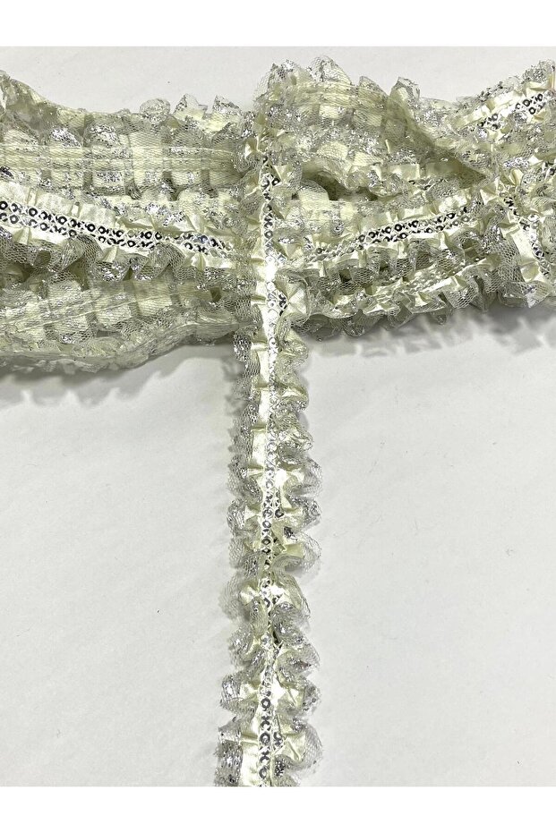Sequin Pleated Ruffle Ribbon / Intermediate Model Satin Ruffle / 3-3.5 cm / 1 Meter