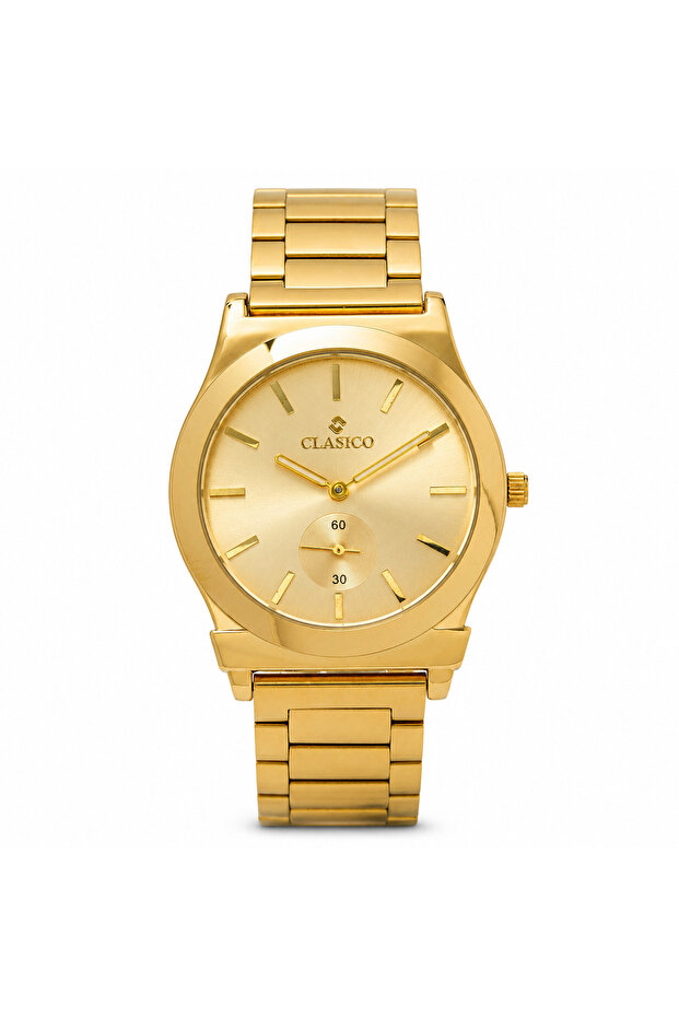Minimal Men's Watch – 40mm Gold Sunray Dial, Small Seconds Sub-Dial, Quartz Movement, Gold